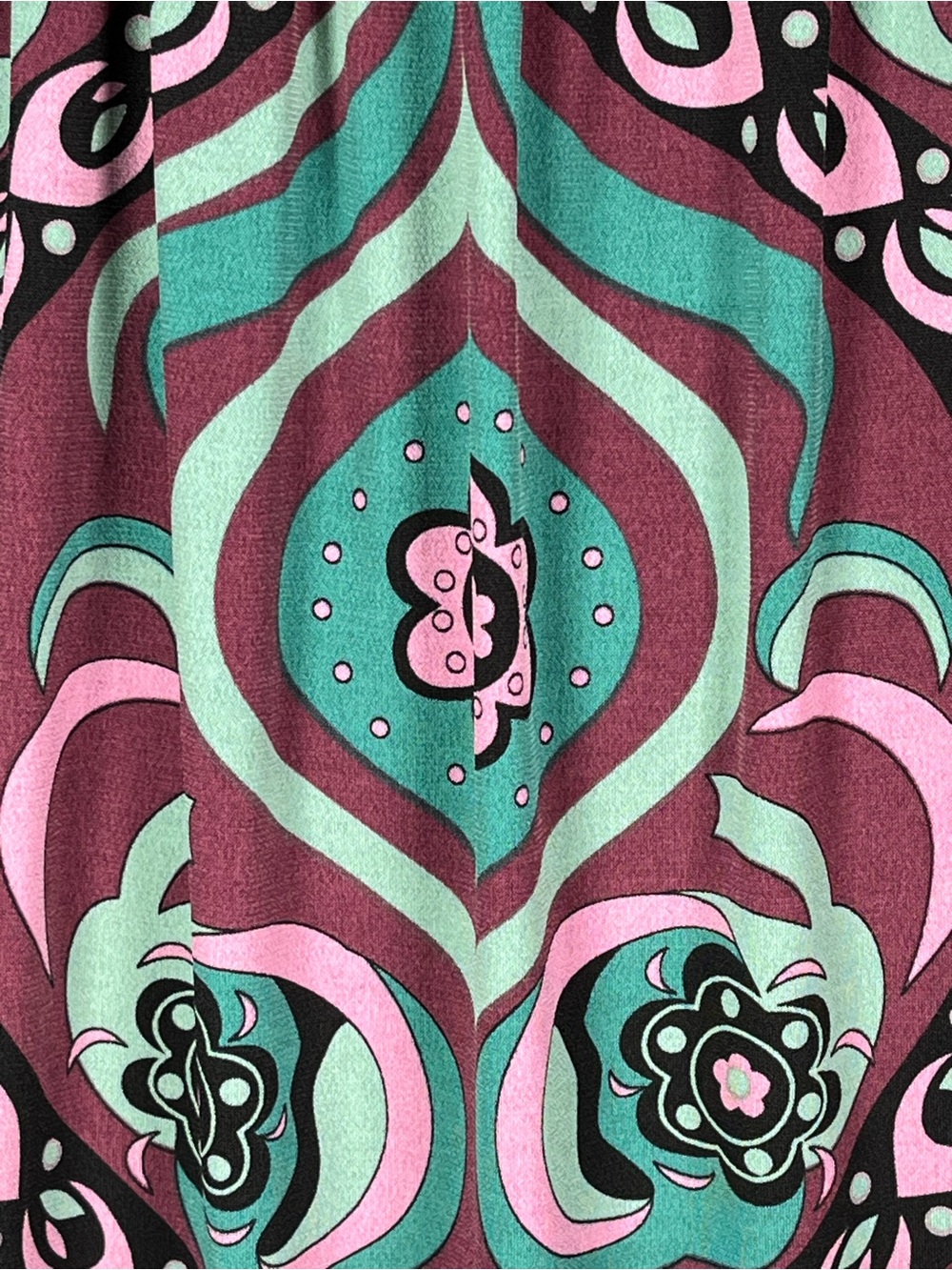 Bisou Bisou Y2K Dress Boho Paisley Smocked Retro Mod Jersey Teal Pink Stretchy - Picture 6 of 7
